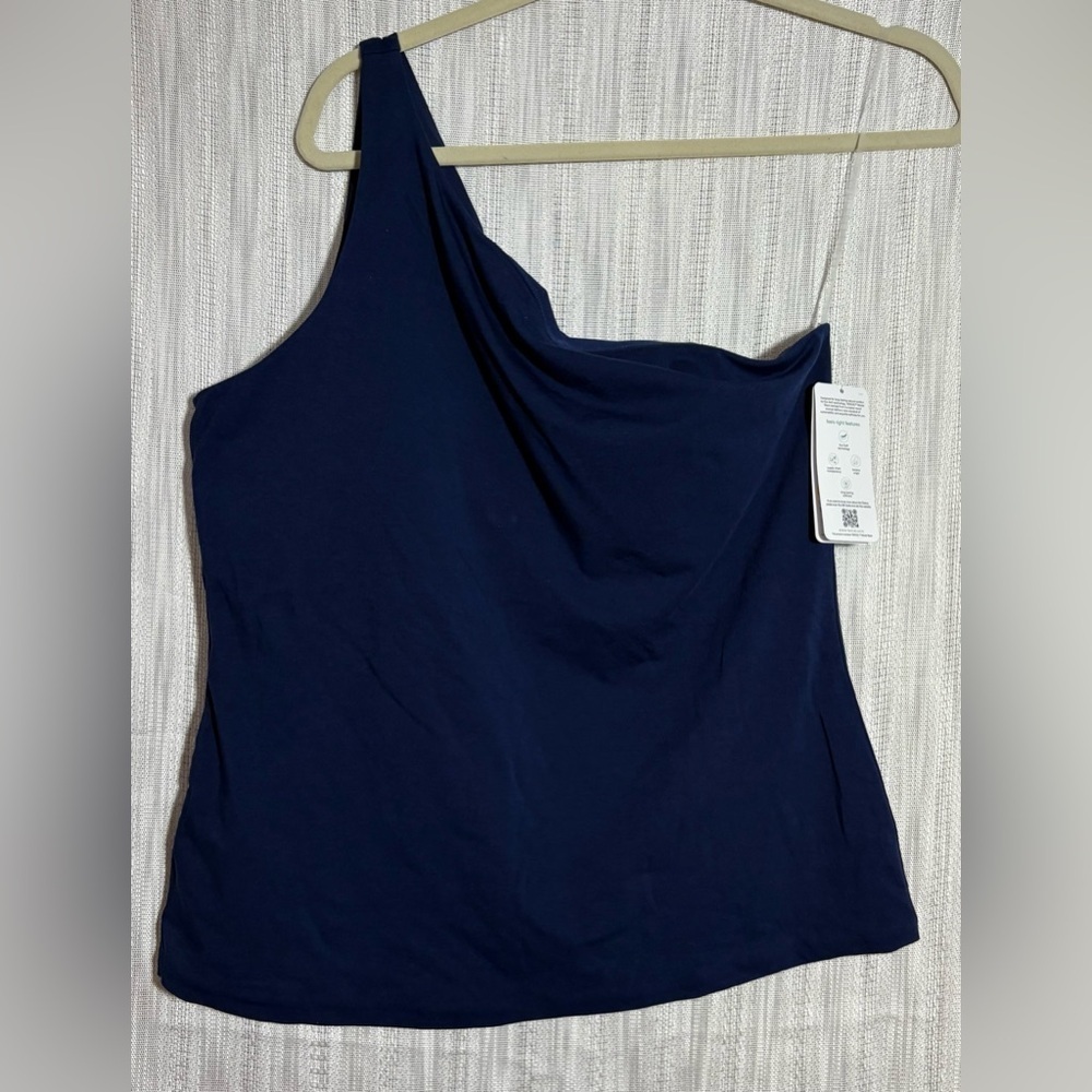 Lands End Tencel Navy Blue One-Shoulder Top size large
